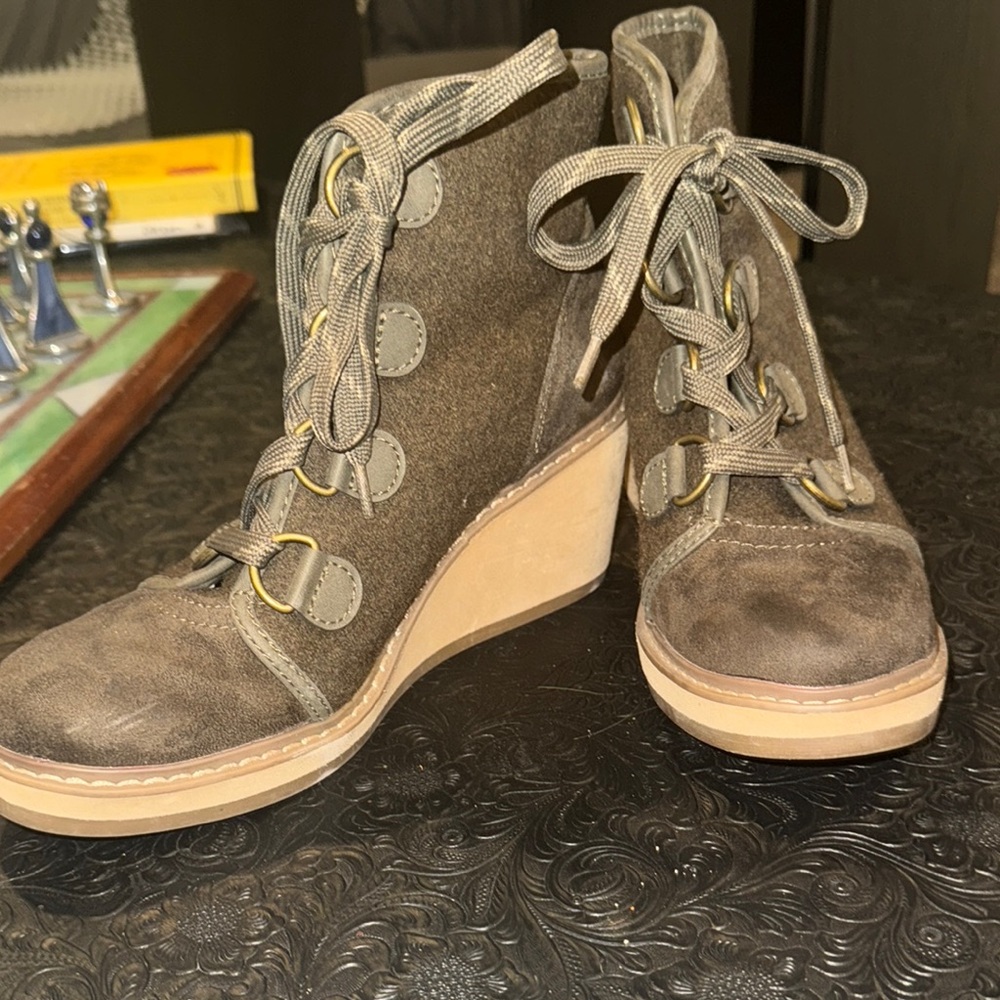 Target Brown Tan Wedge Shoes with Lace-Up Design